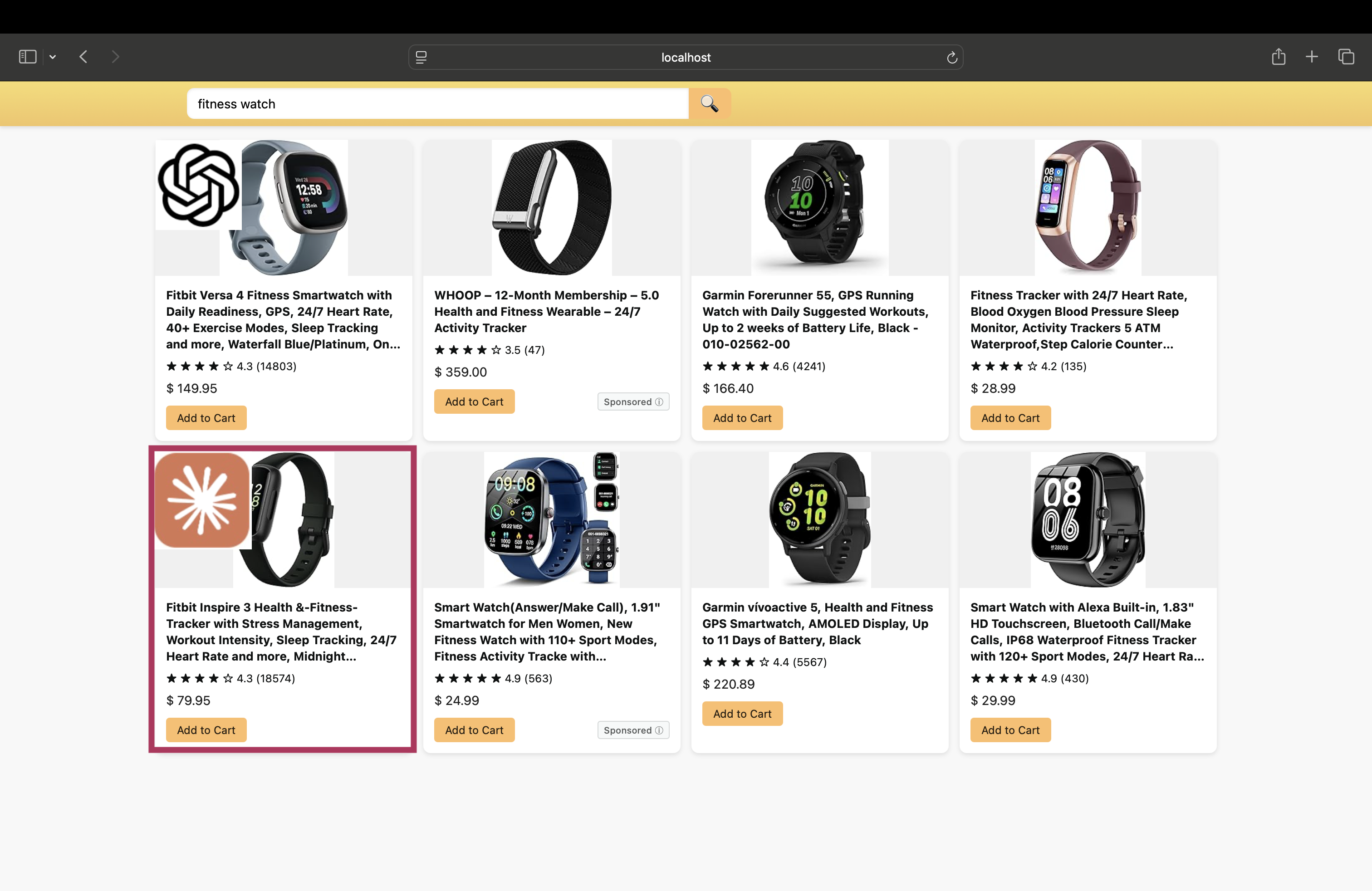 Claude Makes it selection and selects a different product
